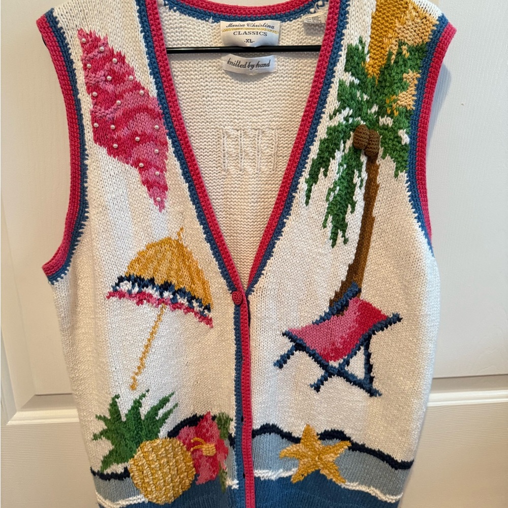Marisa Christina Tropical Beach Sweater Vest - Pink, Green, Blue